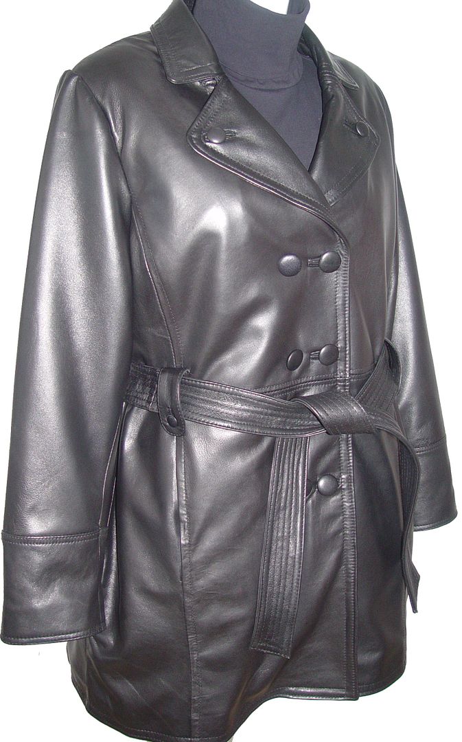 PACCILO 5006 Premium Quality Women Urban Clothes Black Genuine Lamb Leather Classic Double Breast Trench Coat Tie Belt at Sears.com