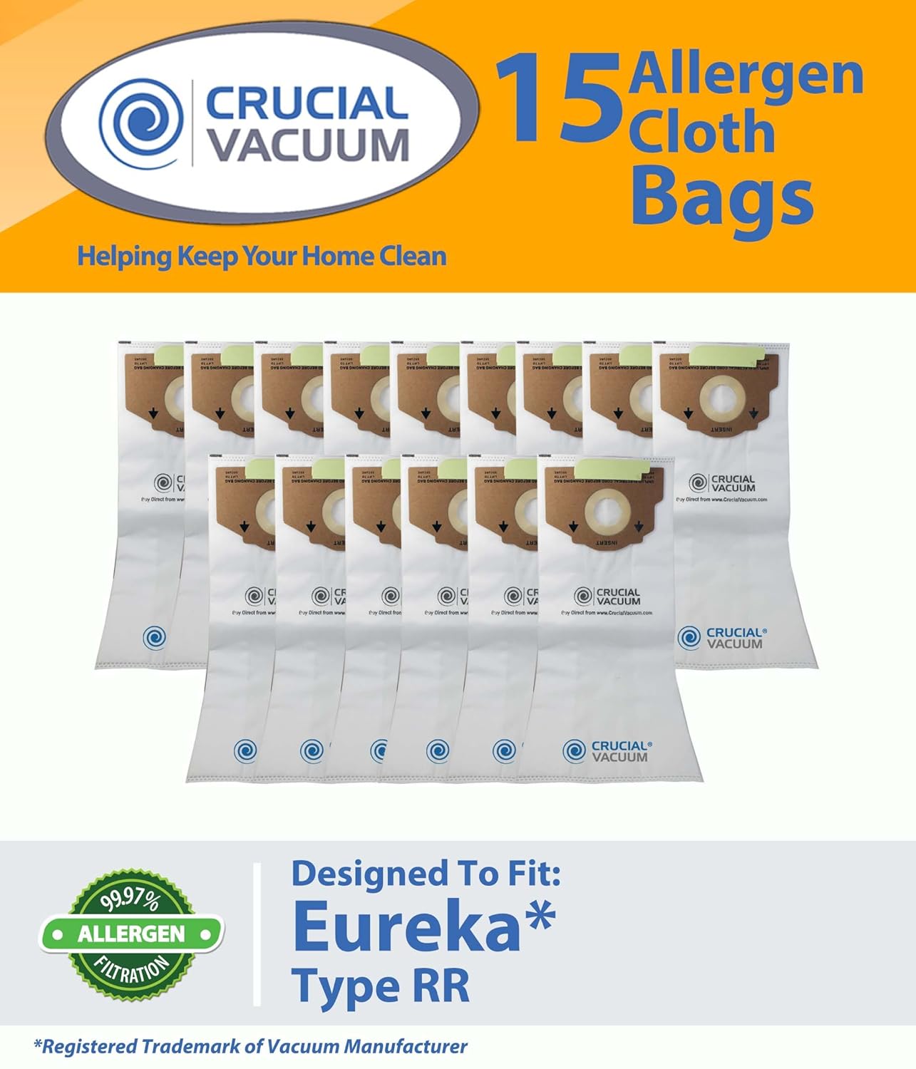 Crucial Vacuum Eureka Style RR Allergen Cloth (15 Pack) Bags Fits Eureka 4800 Series, Part # 61115, 61115A, 61115B, 63295A at Sears.com