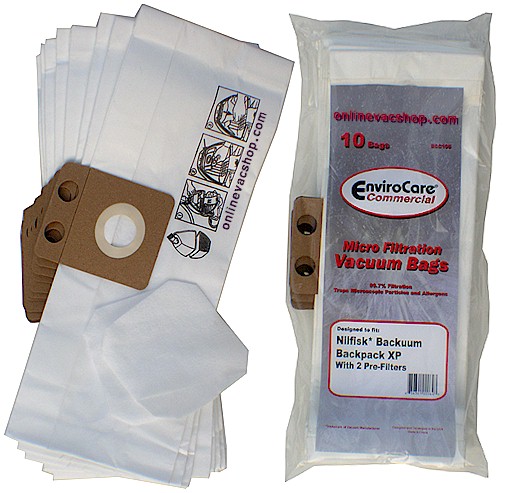 10 Nilfisk Backuum XP Micro Filtration Bags & 2 Filters by Envirocare