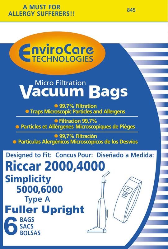 6 Riccar 2000, 4000, Vibrance Series Micro-Filtration Vacuum Bags, Generic for Type B, C13-6.