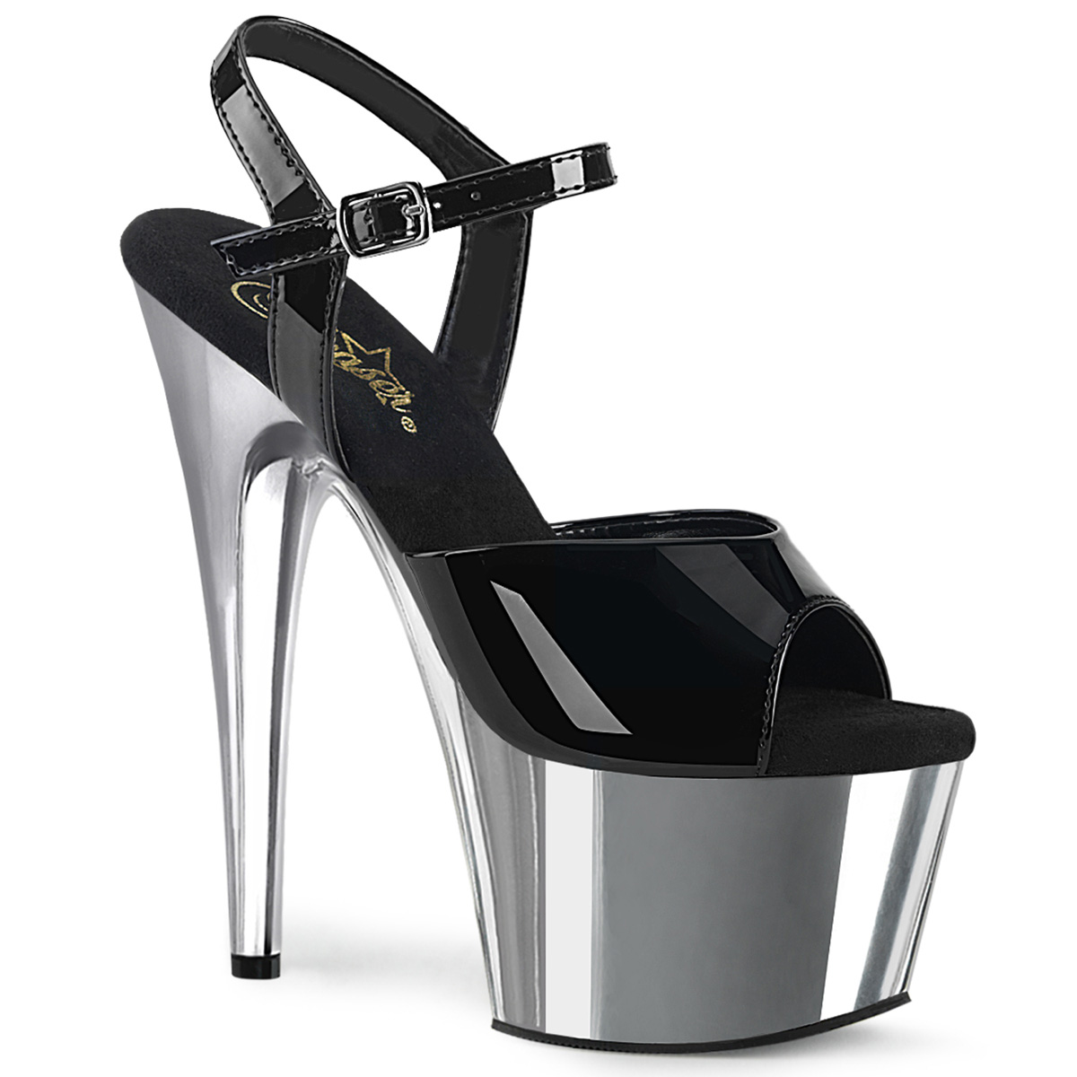 Pleaser ADO709 Adore Womens Sexy Dancer Sandal Pump High Heel Platform Shoe White Patent - Black Patent/Silver Chrome at Sears.com