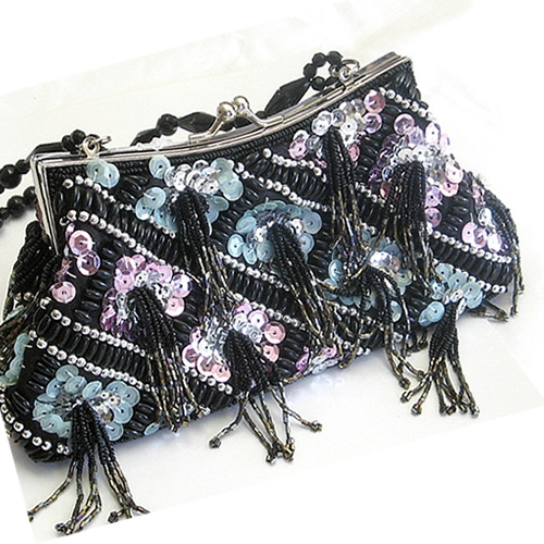 Jazzy Jewels Black Beaded Evening Bag with Tassels at Sears.com