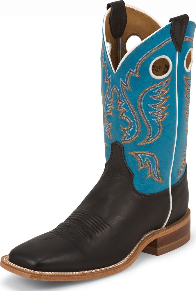 Justin Men's Western Justin Boots Bent Rail Made In USA Square Toe Black Wide (2E) BR311 Justin Men's Western Justin Boots Bent Rail Made In USA Square Toe Black Wide (2E) BR311