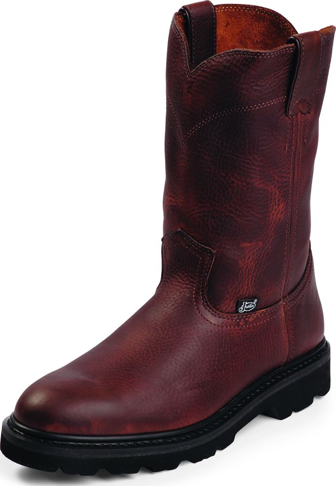 Justin Men's Justin Pull On Work Boots Tan Premium Leather Round Toe Wide (2E) WK4905 Justin Men's Justin Pull On Work Boots Tan Premium Leather Round Toe Wide (2E) WK4905