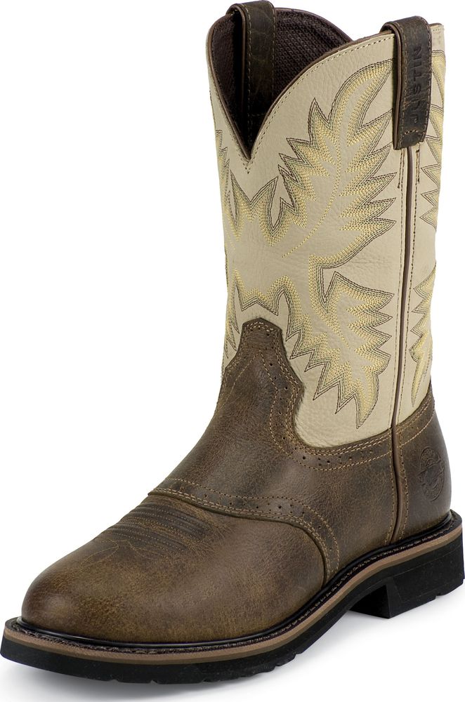 Justin Men's Justin Stampede Steel Toe Work Boots Pull On Waxy Brown Medium (D, M) WK4661 Justin Men's Justin Stampede Steel Toe Work Boots Pull On Waxy Brown Medium (D, M) WK4661