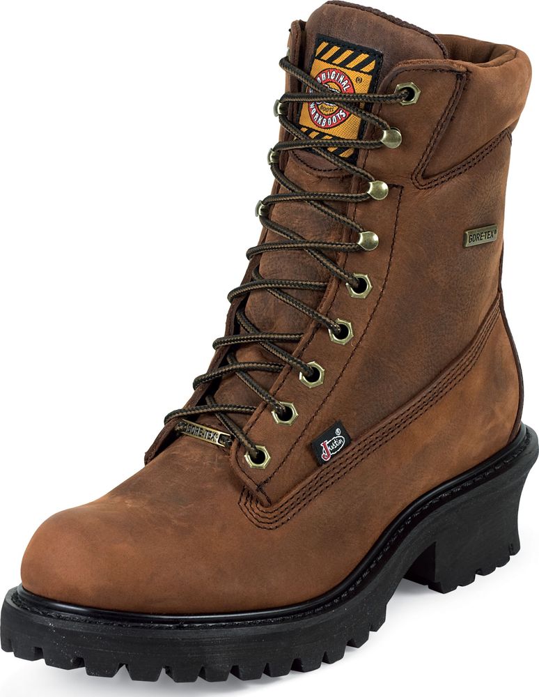 Justin Mens Justin Mahagony GORE-TEX Waterproof Steel Toe Logger Boots Wide (2E) WK614 Justin Mens Justin Mahagony GORE-TEX Waterproof Steel Toe Logger Boots Wide (2E) WK614