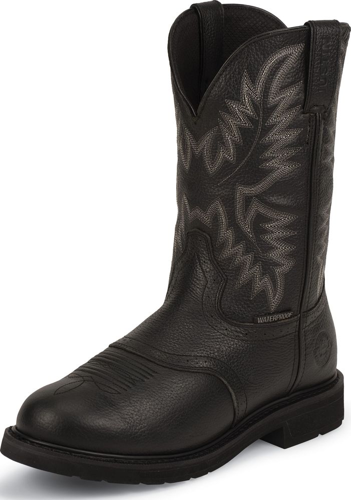 Justin Justin Men's Stampede Western Steel Toe Work Boots Black Leather Wide (2E) WK4692 Justin Justin Men's Stampede Western Steel Toe Work Boots Black Leather Wide (2E) WK4692