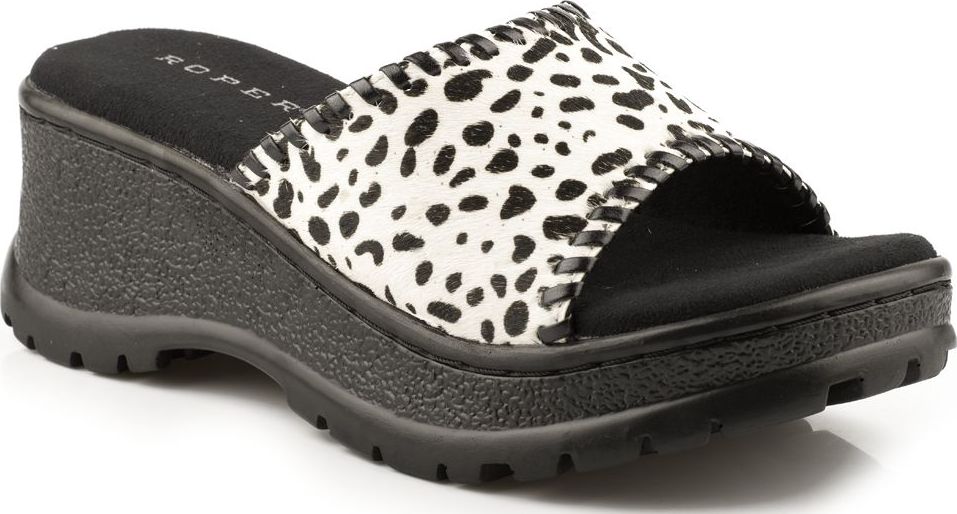 Roper Roper Women's Wedge Sandal Slides Faux Leather Snow Leopard Print Black Medium (B,M) Roper Roper Women's Wedge Sandal Slides Faux Leather Snow Leopard Print Black Medium (B,M)