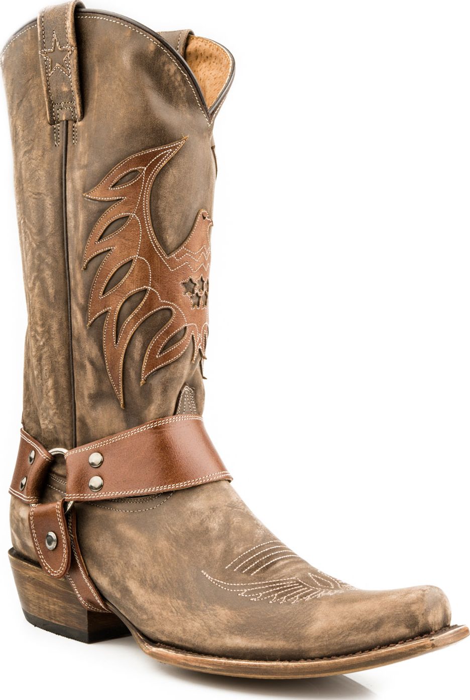 Roper Roper Western Harness Boots Women's Biker Eagle Bandit Toe Brown Leather Medium (B,M) Roper Roper Western Harness Boots Women's Biker Eagle Bandit Toe Brown Leather Medium (B,M)
