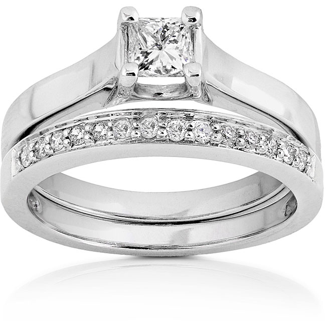 Eziba Collection 14k White Gold 1/2ct TDW Princess & Round Diamond Wedding Set Eziba Collection 14k White Gold 1/2ct TDW Princess & Round Diamond Wedding Set at mygofer.com