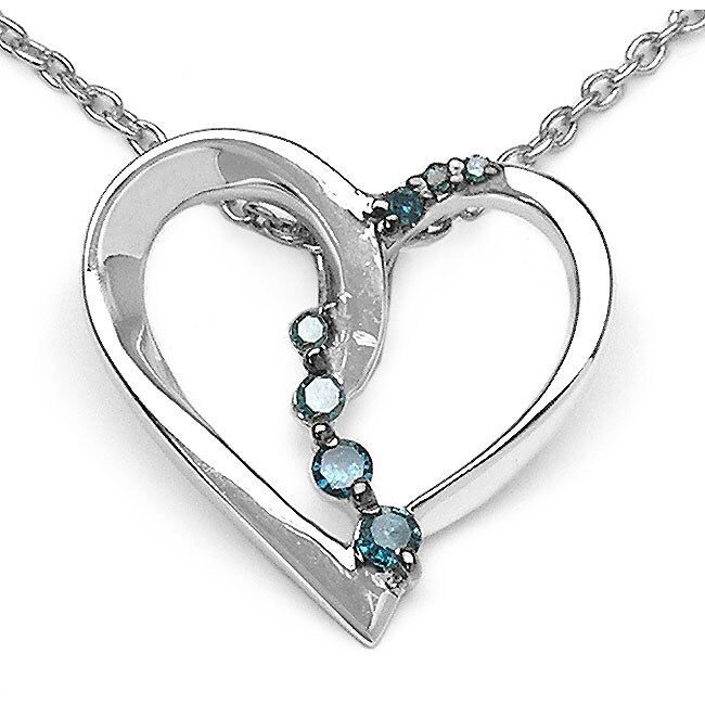 Eziba Collection Sterling Silver 1/10ct TDW Blue Diamond Heart Necklace at mygofer.com