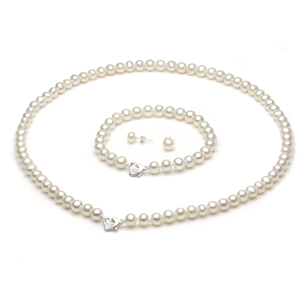 Eziba Collection DaVonna Silver FW Pearl Necklace Bracelet and Earring Set with Gift Box (6-7 mm) at Sears.com