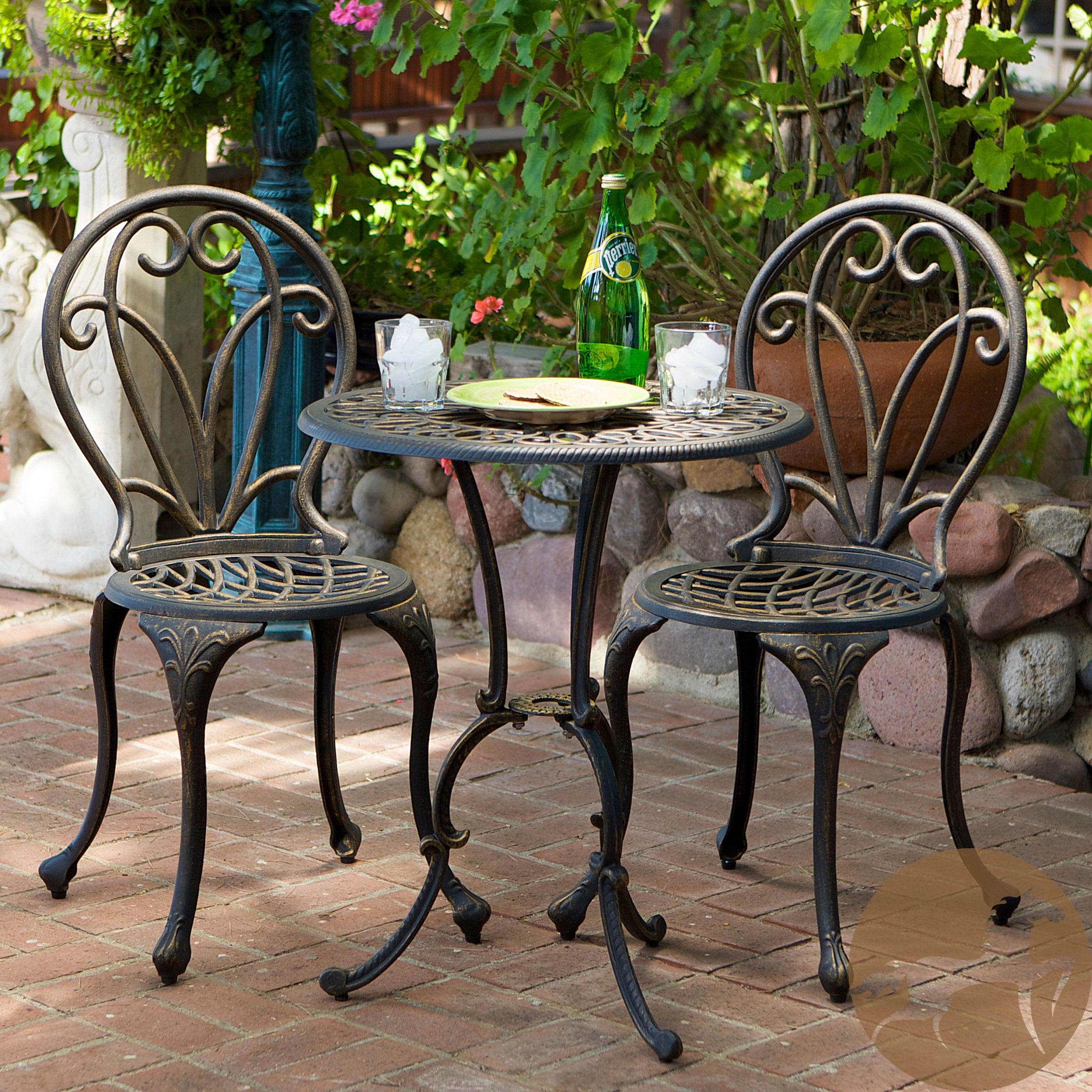 Overstock.com Christopher Knight Home Thomas Cast Aluminum Dark Gold 3-piece Bistro Set at mygofer.com