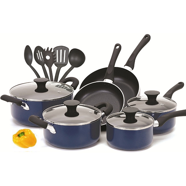 Cook N Home Blue 15-piece Non-stick Cookware Set