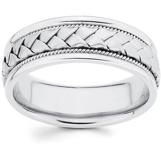 ...  14k White Gold Men's Hand-braided Comfort-fit Wedding Band 1