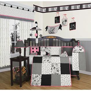 GEENNY Black and White Flower Dots 13-piece Crib Bedding Set GEENNY Black and White Flower Dots 13-piece Crib Bedding Set