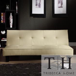 Tribecca Home TRIBECCA HOME Bento Beige Faux Leather Modern Mini Futon Sofa Bed Tribecca Home TRIBECCA HOME Bento Beige Faux Leather Modern Mini Futon Sofa Bed