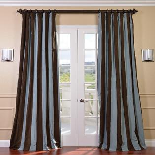 EFF Signature Stripe Chocolate/ Blue Faux Silk Taffeta Curtain Panel EFF Signature Stripe Chocolate/ Blue Faux Silk Taffeta Curtain Panel