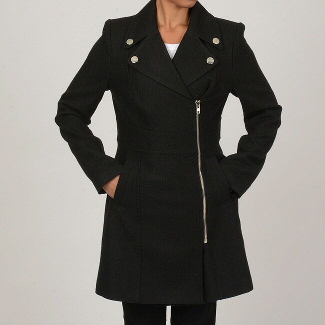 Overstock.com CoffeeShop Junior's Black Wool-blend Side-zip Coat at Sears.com