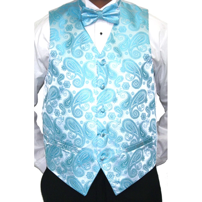 Overstock.com Ferrecci Men's Turquoise Paisley Printed Four-Piece Vest Set at Sears.com