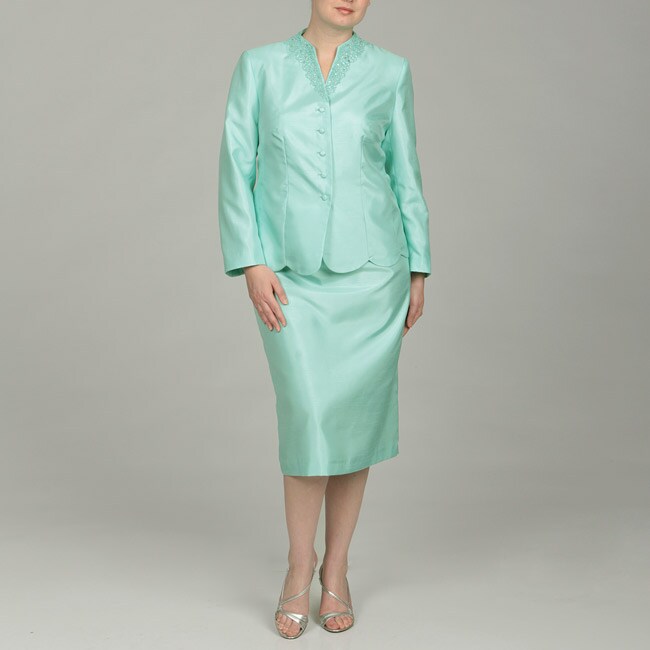 Overstock.com Emily Women's Plus Size Light Mint Embellished Skirt Suit at Sears.com