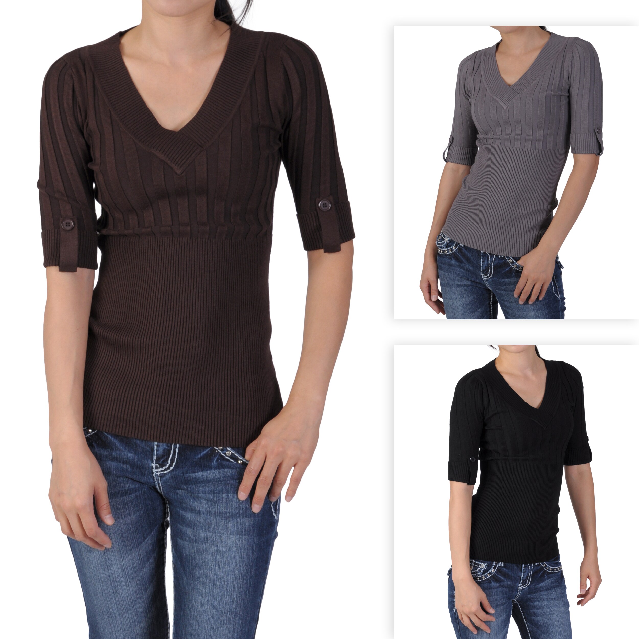 Overstock.com Ci Sono by Adi Junior's Half-sleeve V-neck Sweater at Sears.com