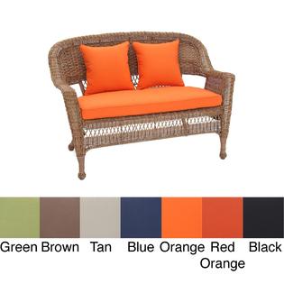 Honey Wicker Patio Loveseat with Cushion and Pillows Honey Wicker Patio Loveseat with Cushion and Pillows