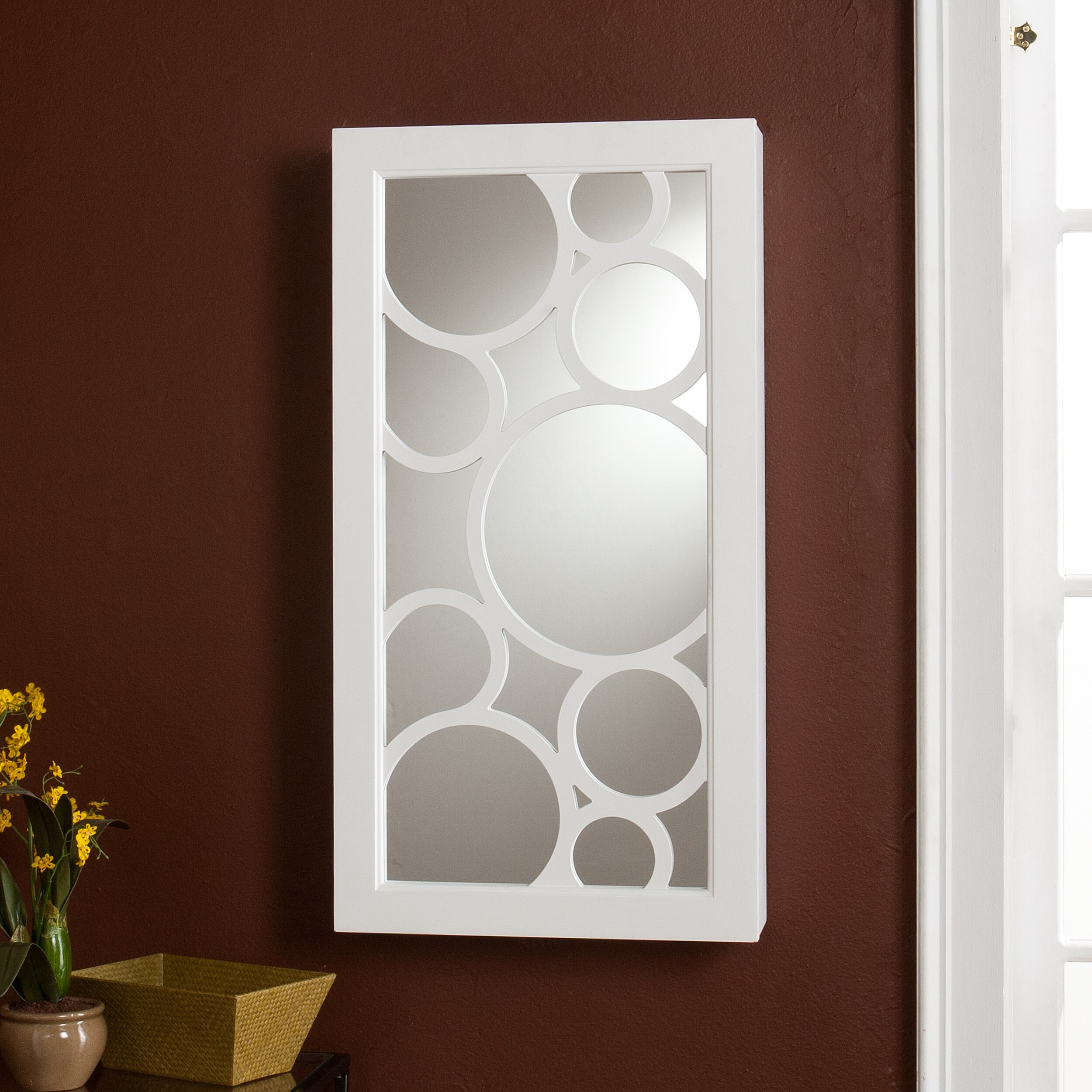 Bordeaux Cheval Mirror Jewelry Armoire Color - Cherry. Open the double doors of this jewelry storage mirror to find enough space to for an accessory- addict's.