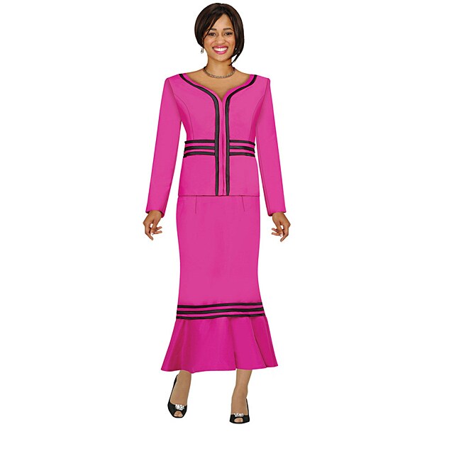 Overstock.com Divine Apparel Women's Plus Size Raspberry/ Black Removable Collar Skirt Suit at Sears.com