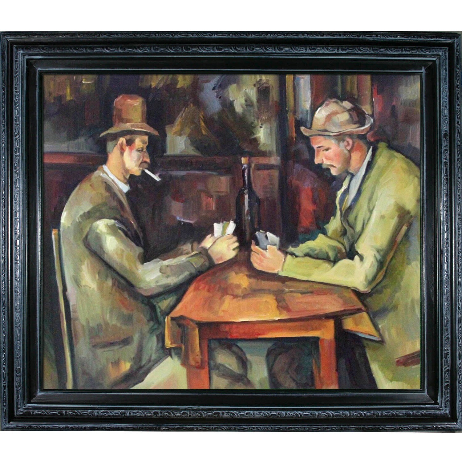 UPC 688576100050 product image for Paul Cezanne Card Players with Pipes Hand Painted Framed Canvas Art | upcitemdb.com