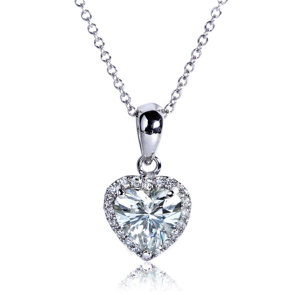 14k Gold Heart-cut Moissanite and 1/8ct TDW Diamond Necklace (G-H, I1-I2)