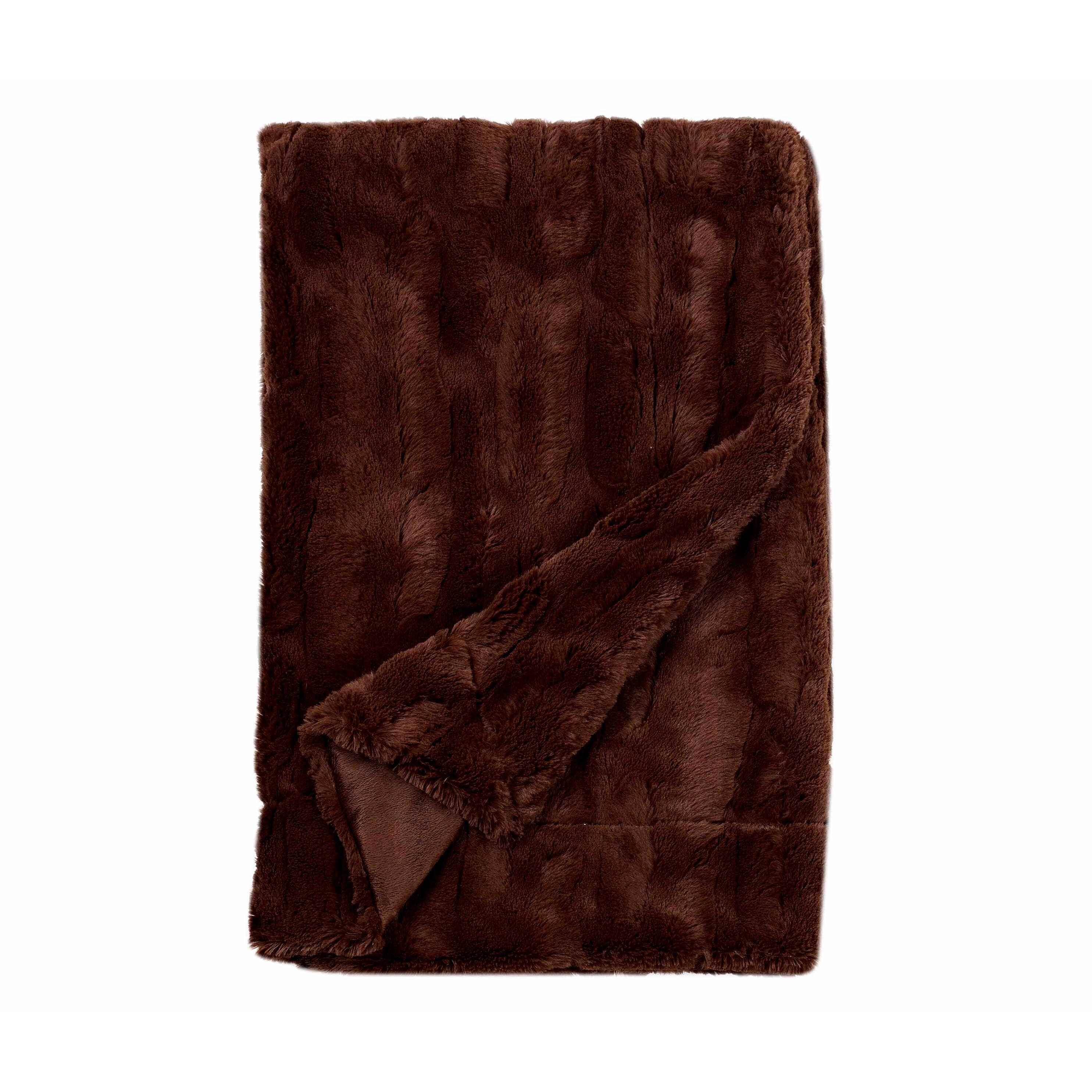 cathay home Luxe Embossed Faux Fur Throw Faux Mink