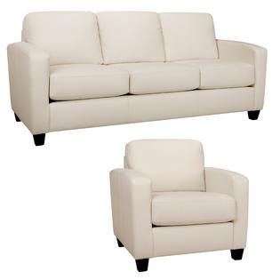 Sofaweb Bryce White Italian Leather Sofa and Chair