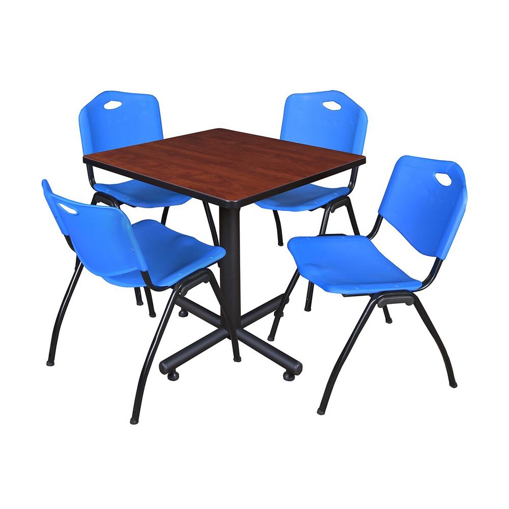 Regency Seating  Kobe Black 30-inch Square Breakroom Table with 4 Blue M-style Stacking Chairs