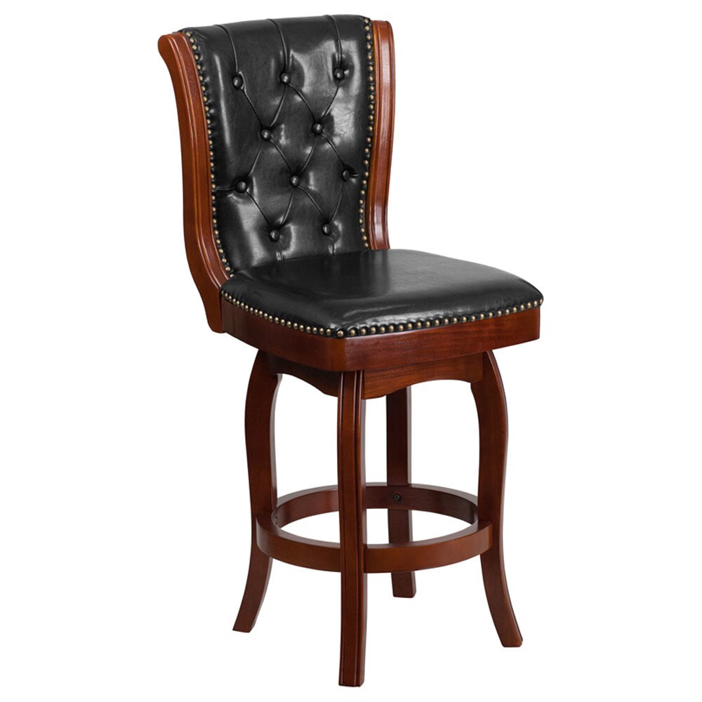 Counter Height Swivel Stools With Arms Offex Cherry Wood 26 Inch High Counter Height Stool With Black Leather Swivel Seat