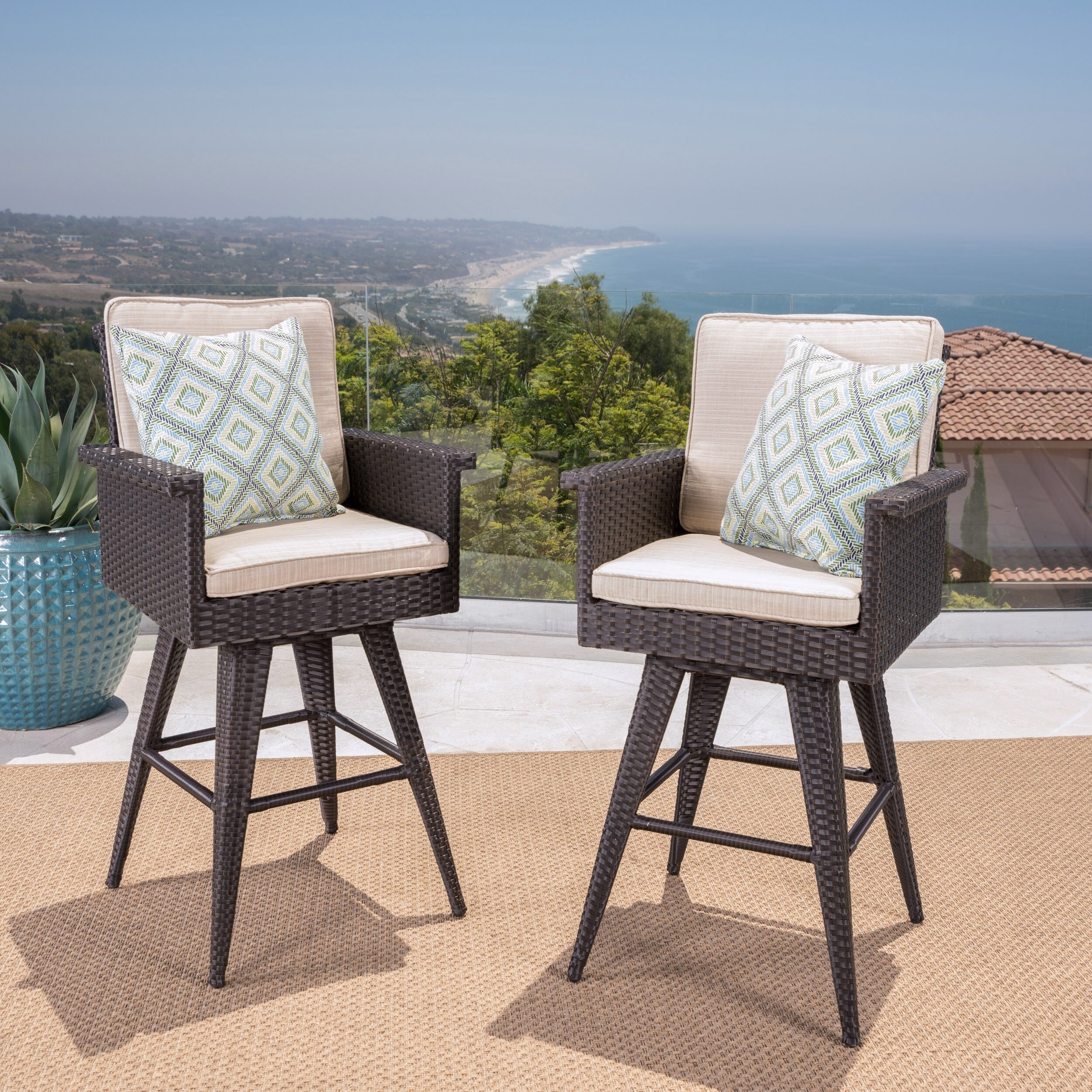 Patio Resin Wicker Bar Stools Christopher Knight Home Marbella Outdoor Wicker Barstool With Sunbrella Cushion Set Of 2 By