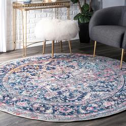 Area Rugs Accent Sears Nuloom Fl Blue Distressed Vintage Faded Round Rug 6