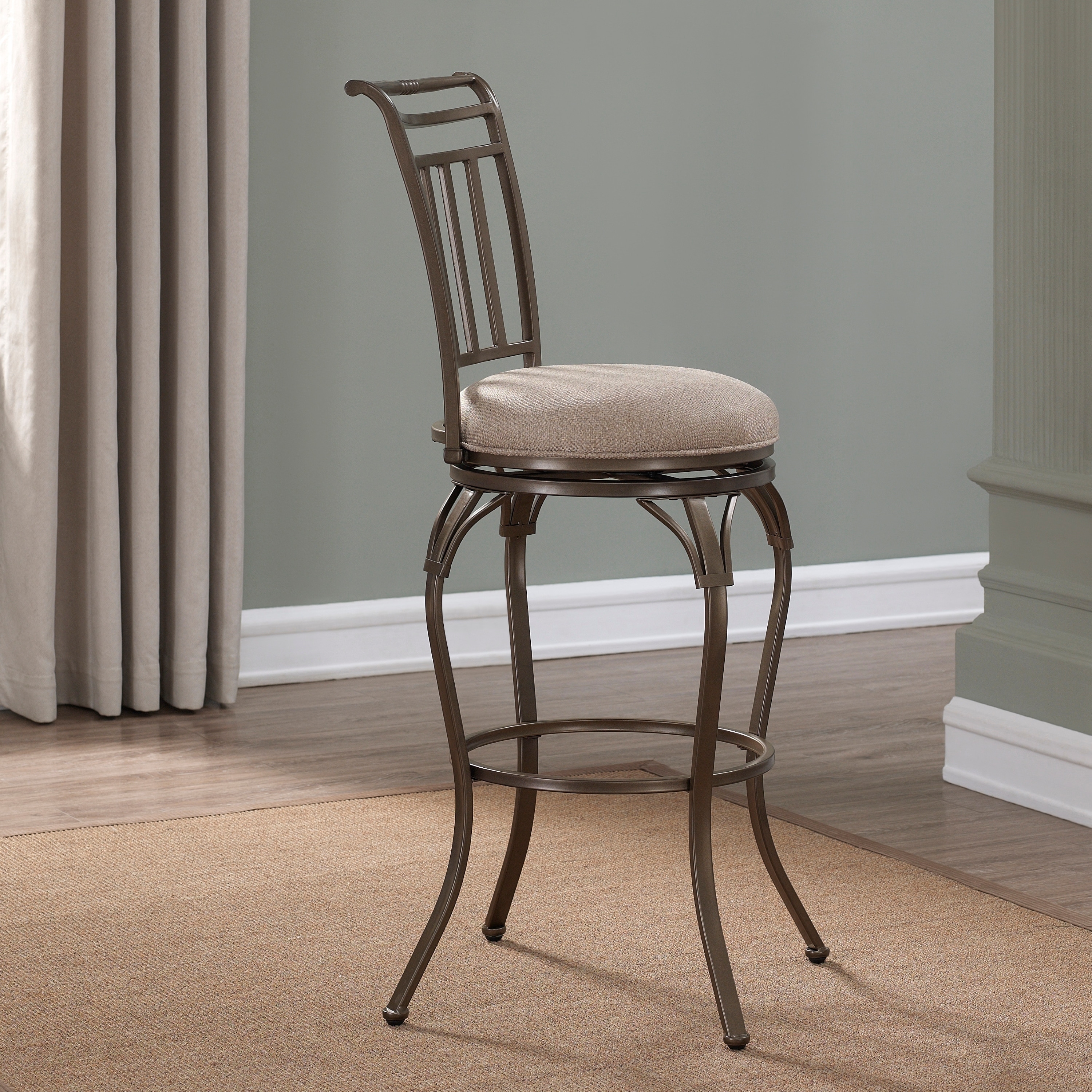 Greyson Living Danby Light Beige Upholstery Brown Copper Metal Greyson Living Danby Light Beige Upholstery Brown Copper Metal Swivel Bar Stool 3