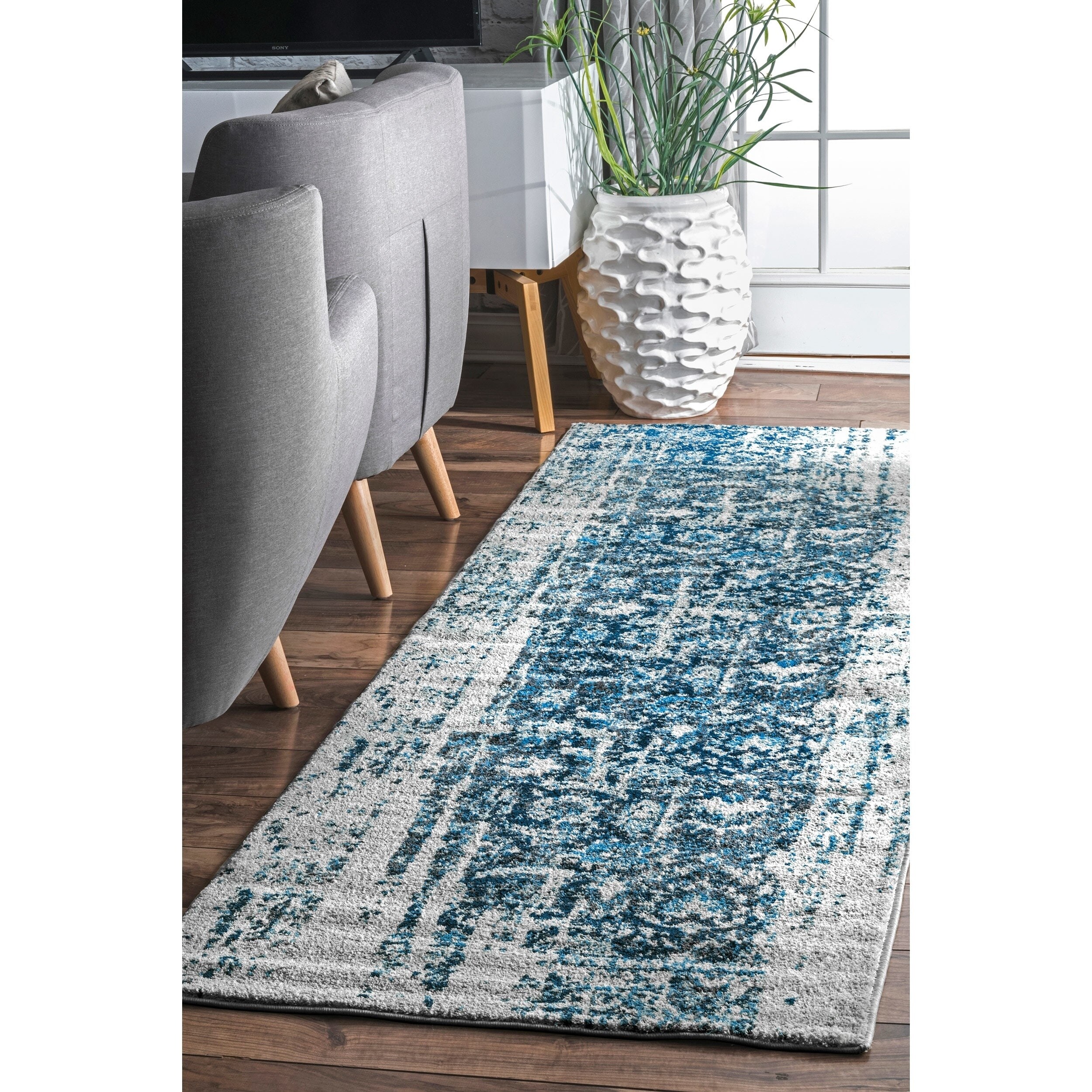 Area Rugs Accent Sears Nuloom Distressed Vintage Faded Persian Blue Runner Rug 2 6 X 10