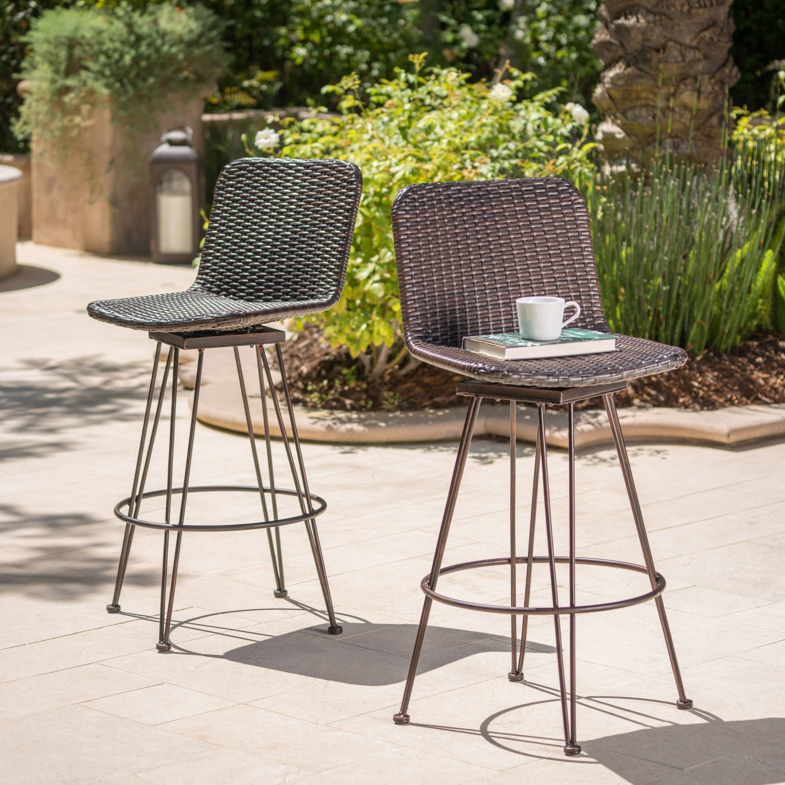 Patio Resin Wicker Bar Stools Christopher Knight Home Torrey Outdoor Wicker Barstool Set Of 2 By