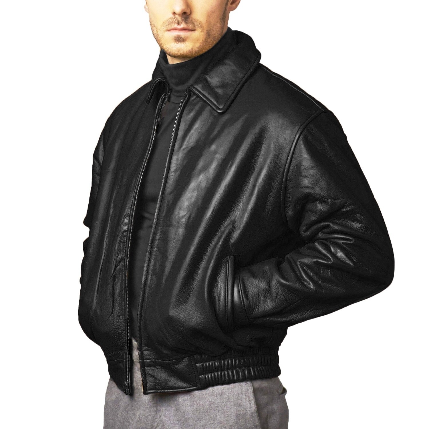 TANNERS AVENUE Black Lambskin Leather Bomber Jacket