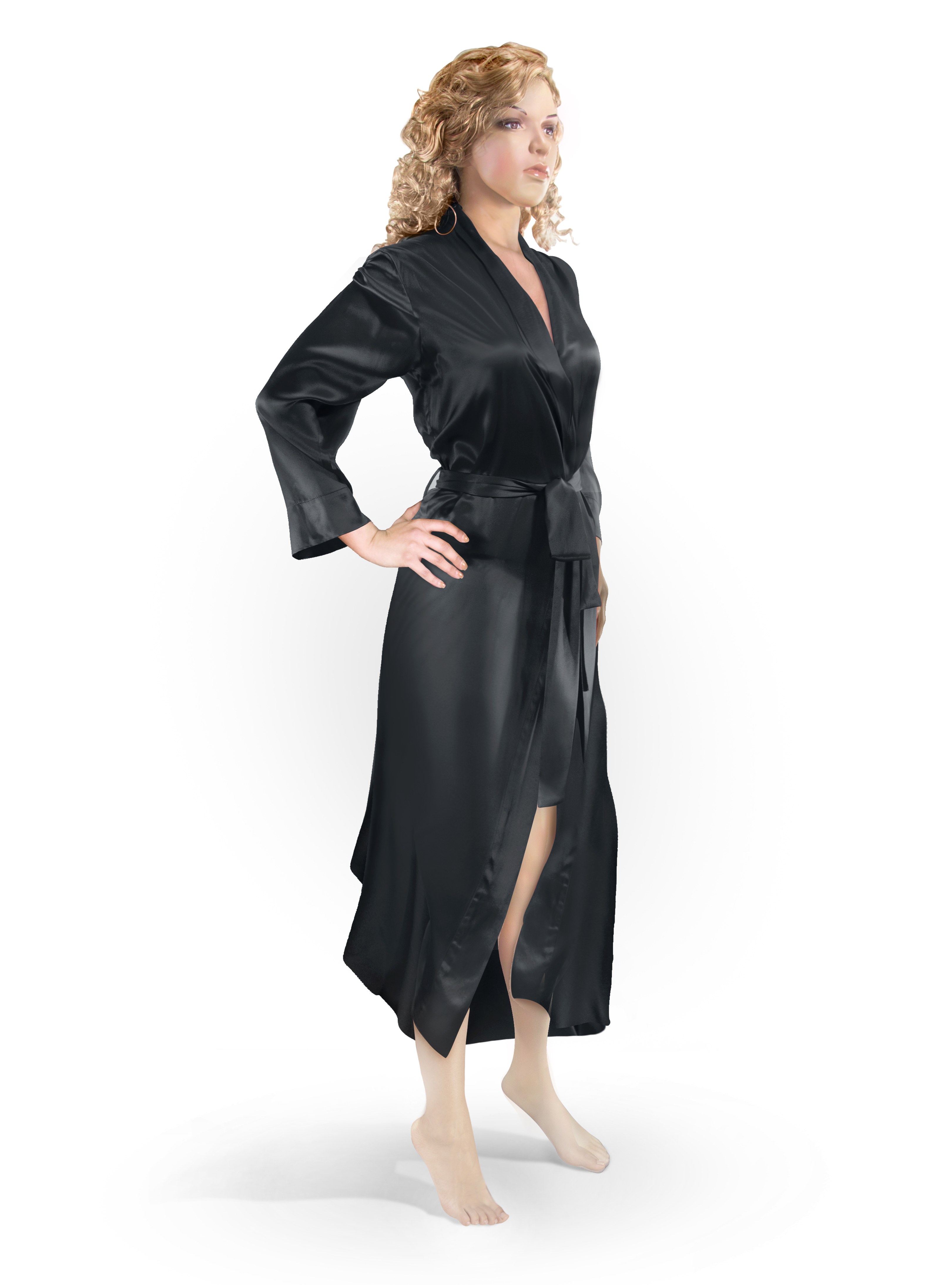 Aus Vio 100% Silk Robe S/M, Black at Sears.com