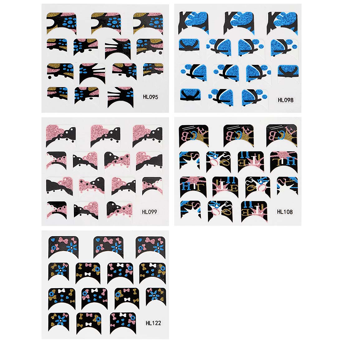 b.m.c BMC 5 Sheet Set of Multicolor French Tip Style Glitter Nail Polish Art Stickers b.m.c BMC 5 Sheet Set of Multicolor French Tip Style Glitter Nail Polish Art Stickers