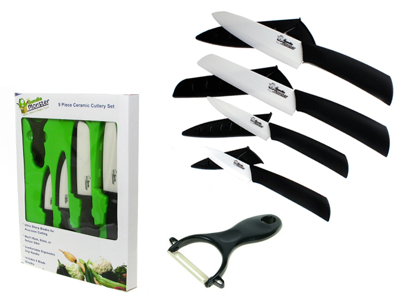 Bundle Monster New 9pc White Ceramic Kitchen Cutlery Knives and Sheath Set at Sears.com