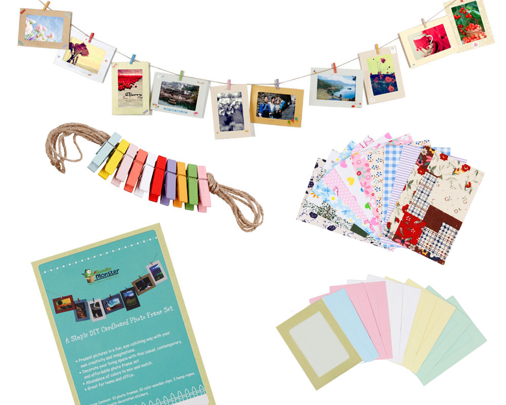 Bundle Monster Wall Deco Paper Photo Frame w/ Mini Clothespin-Fits 4x6 Pictures