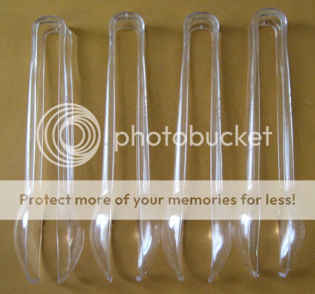 Set of 4 Clear Plastic Food Service Tongs. Durable, Dishwasher Safe