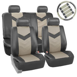 FH Group Gray PU Faux Leather Car Seat Cover Set Headrests Steering Wheel Full