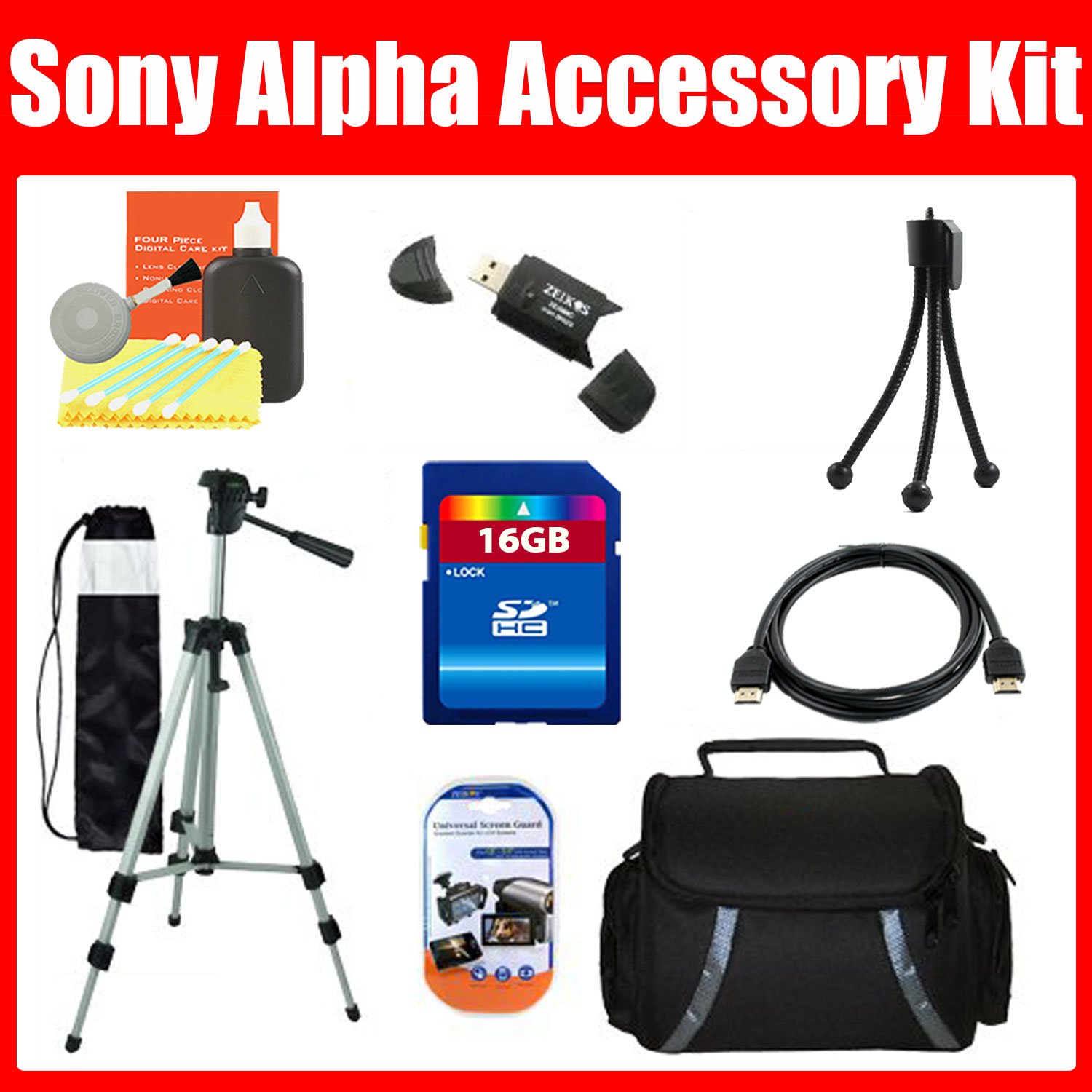 ZeemoDigital 16GB Accessory Kit For Sony Alpha NEX-5 Digital Camera (16GB Class 10 Memory + 50in Tripod + Case + Mini HDMI Cable + MORE) at Sears.com