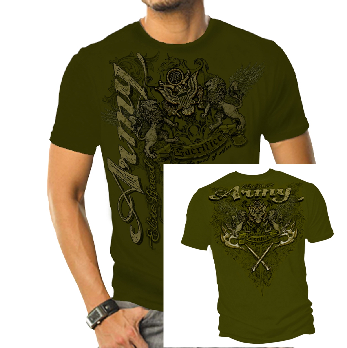 Erazor Bits Elite Breed Army Lions T-shirt by Erazor Bits, Military Green Erazor Bits Elite Breed Army Lions T-shirt by Erazor Bits, Military Green