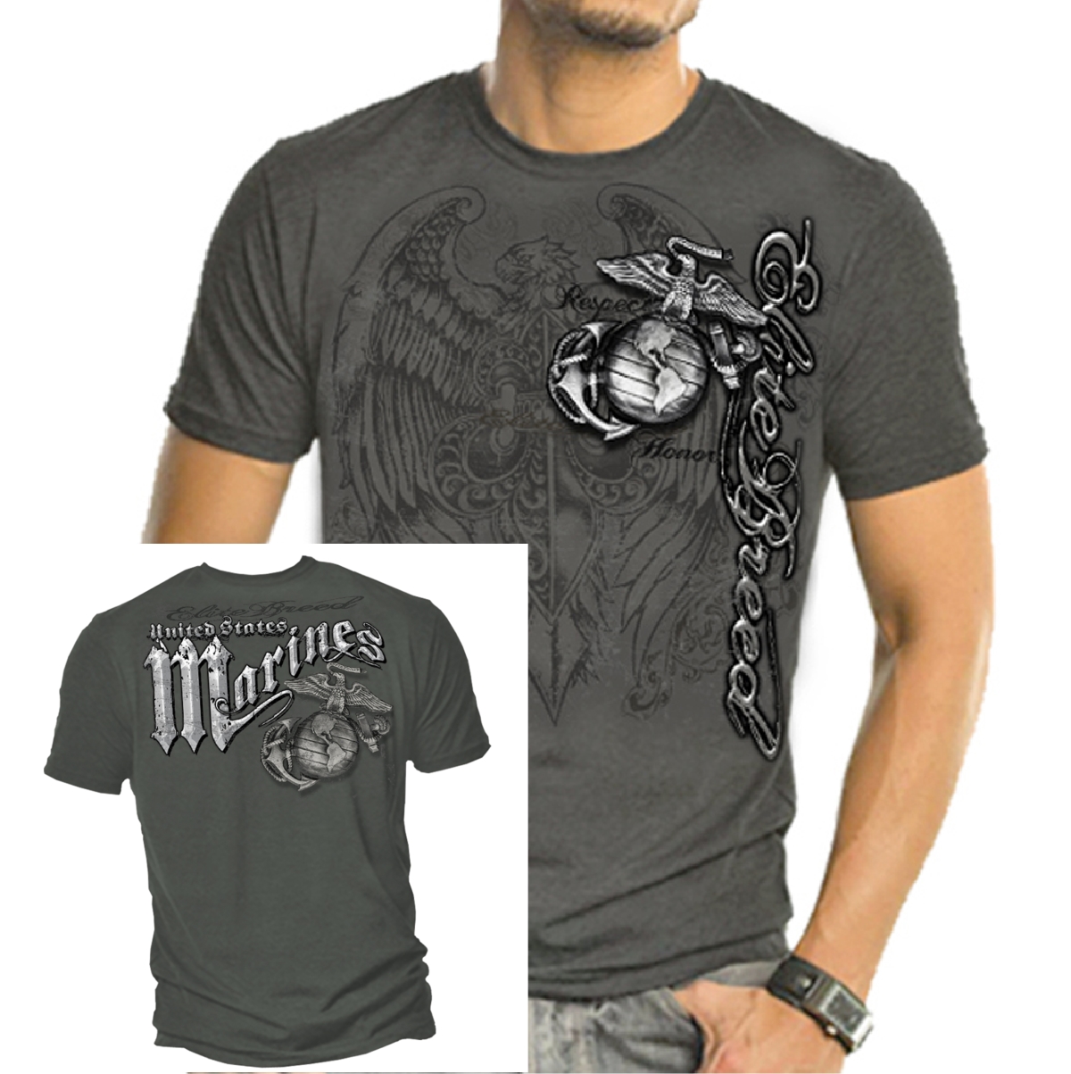 Erazor Bits Elite Breed Marines Eagle Foil Stamped T-shirt by Erazor Bits, Gray Erazor Bits Elite Breed Marines Eagle Foil Stamped T-shirt by Erazor Bits, Gray